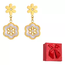 Pendientes Acero Quirúrgico Aretes Mujer Oro 18k + Cajita