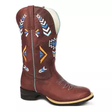 Bota Country Texana Br Couro Fossil Feminina Silverado Cafe