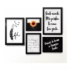 Kit Quadros Decorativos Moldura Frases Motivacionais Deus 