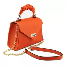 Bolsa Feminina Transversal Quadrada Com Alça De Mão Fashion Cor Laranja