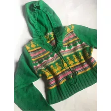 Blusa Em Lã Estampada Verde Vintage Cropped