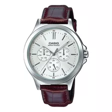 Reloj Casio Hombre Mtp-v300l Cuero Multiaguja 100% Original