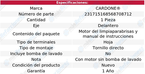 (1) Motor Limpiaparabrisas Delantero Cardone G8 08_09 Foto 5