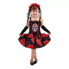Fantasia Halloween Caveira Mexicana Evellyn Infatil