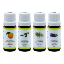 Kit 4 Óleo Essencial Lavanda Melaleuca Eucalipto Laranja