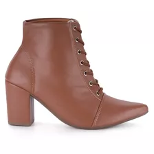 Bota Coturno Feminina Salto Bloco Bico Fino Cano Curto Luxo