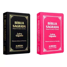 Kit 2 Biblias Letra Gigante Luxo Popular De João Ferreira De Almeida Preta E Pink Em Português - Sem Indice