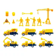 Kit 15 Pcs Caminhões De Construção Bonecos Acessórios 1:64