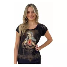 Camiseta Religiosa Coração De Maria Bordada Catolica Ff016