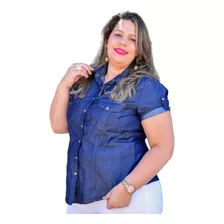 Camisa Jeans Social Lisa Bolso Botão Elegante Blusa 2589