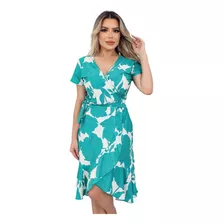 Vestido Transpassado Envelope Estampa Digital Tropical Instagram 