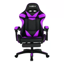 Cadeira Gamer Giratória Nsx Reclinável Estofado Couro Roxo