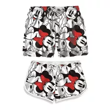 Kit Casal Short Praia Masculino Feminino Mickey E Minnie