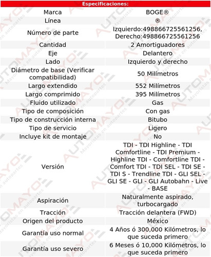 Juego 2 Amortiguadores Del Boge Jetta Fwd L4 2.0l 11-18 Foto 2