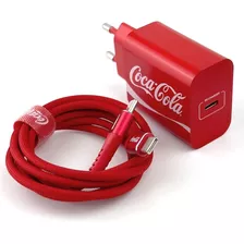 Kit Carregador + Cabo Usbc Coca- Cola 20w Vermelho Iwill