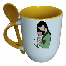 Taza Con Cuchara Disney Mulan Personalizable