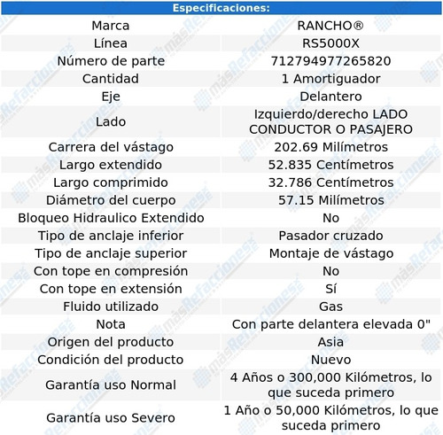 Amortiguador Rs5000x Conductor O Pasajero Del Comanche 86-92 Foto 3