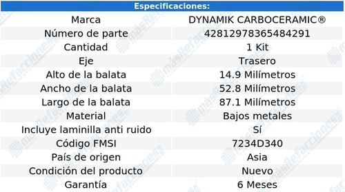 Balatas Bajos Metales Traseras 307 L4 2.0l 03 Al 10 Dynamik Foto 3