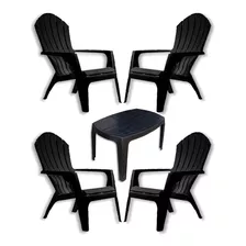 4 Silla Mascardi Miami Negro Plastico Exterior + Mesa Ratona