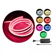 Manguera Luces Neon Luz Led Flexible 5m Exterior + Fuente Color De La Luz Rosa