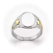 Anillo Sello Oval Plata 925 Y Oro 18 Kts Para Grabar Regalo 