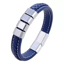 Pulsera Azul Borde Cocido Con Cuadros De Acero