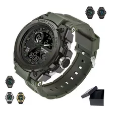 Relógio De Pulso Sanda Top Tean 739 Com Corpo Preto, Analógico-digital, Para Masculino, Fundo Preto, Com Correia De Poliuretano Cor Verde-exército, Agulhas Cor Verde-exército E Branco, Subdials De C