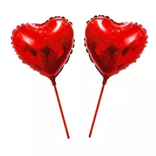 10 Balão Metalizado Coração Vermelho Centro Mesa + Varetas