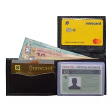 Mini Carteira De Couro Legítimo Porta Cartão Cnh Dinheiro