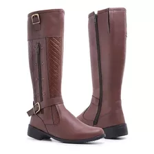 Bota Feminina Montaria Confortavel Cano Alto Ziper 11079