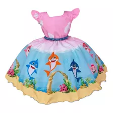 Vestido Infantil Baby Shark Festa Meninas Luxo