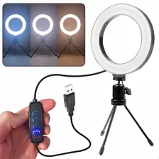 Ring Light Led Luz Estúdio Live Vídeos Make Com Tripé 16cm 