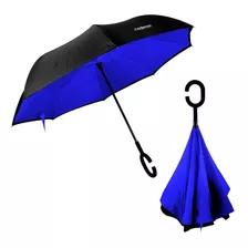 Redlemon Paraguas Invertido Con Doble Refuerzo, Sombrilla Resistente A Vientos Y Lluvias Fuertes, Mango Ergonómico En Forma C, Paraguas Grande Reversible Libre De Escurrimientos, Color Azul