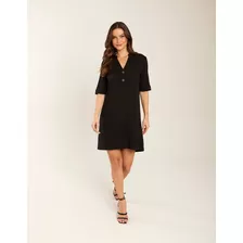 Vestido Zinzane Feminino Curto Botões Frente - Preto