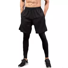 Pantaloneta+lycra Larga Atletismo Gym Senderismo 2 Bolsillos