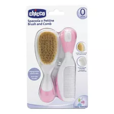 Escova E Pente Cerdas Naturais Para Bebê Rosa Da Chicco