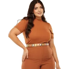 Blusa Lisa Gola Alta Plus Size Estilosa Malha Elegante