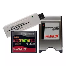 Compact Flash 4gb + Leitor Cf X Usb 2.0 + Adaptador Pcmcia