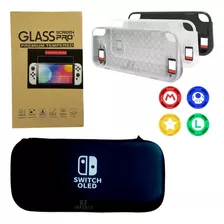 Kit Capa Switch + Película Vidro + 4 Grips + Capa Tpu Oled