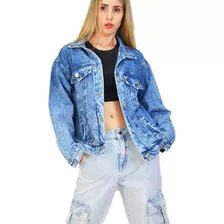 Abrigo Campera Jean Denim Rígida Con Bolsillos Internos 