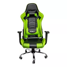 Cadeira De Escritório Mymax Mx7 Gamer Ergonômica Preto E Verde Com Estofado De Couro