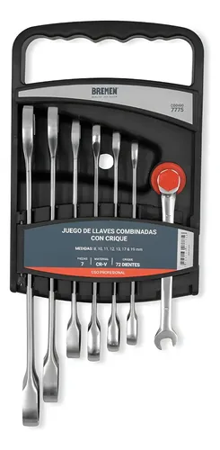 Set Llaves Combinadas Con Crique Bremen 7pz 8a19 Mm 7775 Dgm