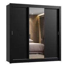 Guarda Roupa Madesa Lyon 3 Portas Correr Espelho 2 Gavetas Cor Preto 10938n1e2g