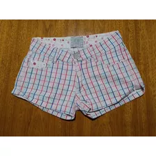 * Short De Gabardina Comun A Cuadros Para Niña, Talle: 12