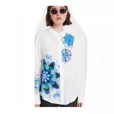 Blusa Desigual Mujer , Blusa Blanca Flores Azul