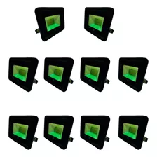 Kit 10 Refletores Led Holofote 30w Verde Bivolt Paisagismo Carcaça Preto 110v/220v