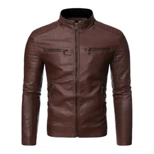 Jaqueta Masculina De Couro Motociclista Punk Trench Coat