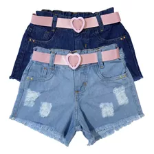 Kit 2 Bermuda Short Jeans Feminino Infantil Destroyed 2 A 16