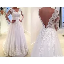 Vestido De Noiva Lindo Casamento Renda Manga Longa '58a'