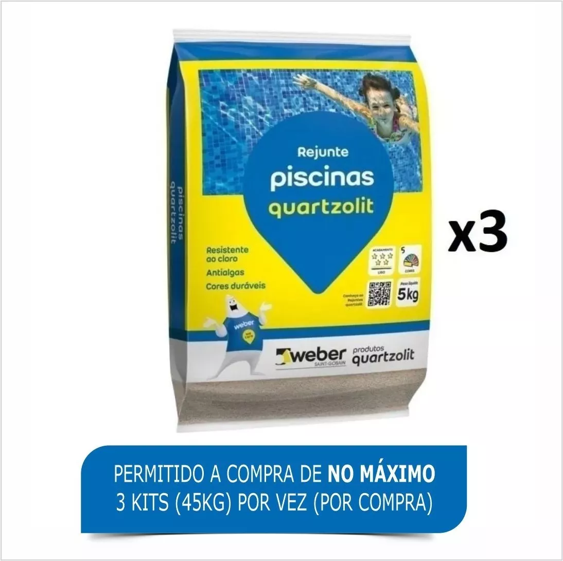 Rejunte Piscina Quartzolit 5kg Cinza Platina - Kit 3 Un